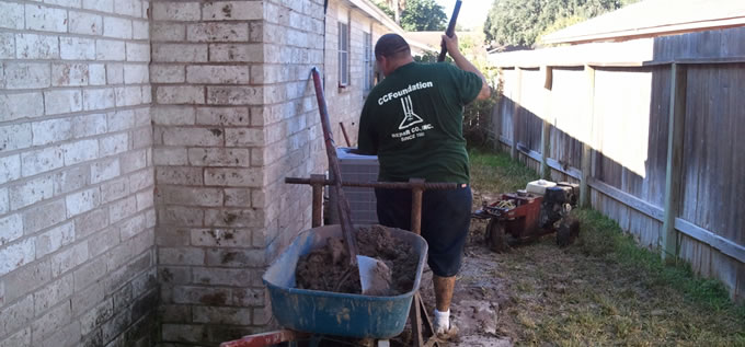 Exterior concrete slab foundation repair process photo 2 in Corpus Christi, Texas