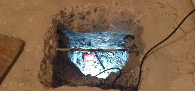 Interior concrete slab foundation repair process photo 1 in Corpus Christi, Texas